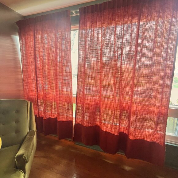 Vintage 70s pleated curtain, burnt orange/brick thick woven panel,  price for 1 - Picture 2 of 10